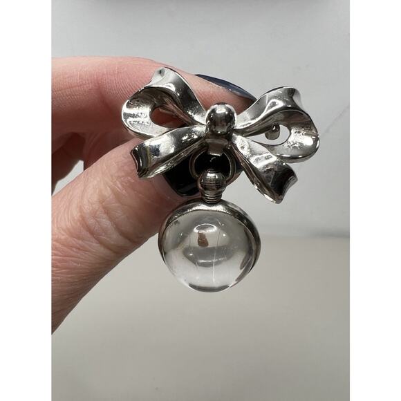 Coro Mustard Seed Lucite Sphere Brooch Pin Silver Tone Bow - Picture 2 of 6